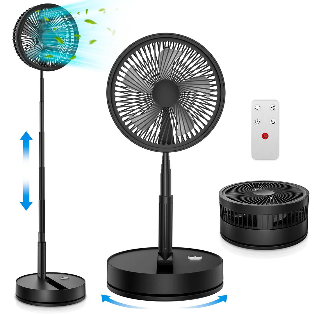 Ventilador portátil con 4 velocidades, plegable, recargable, silencioso y con mando a distancia.