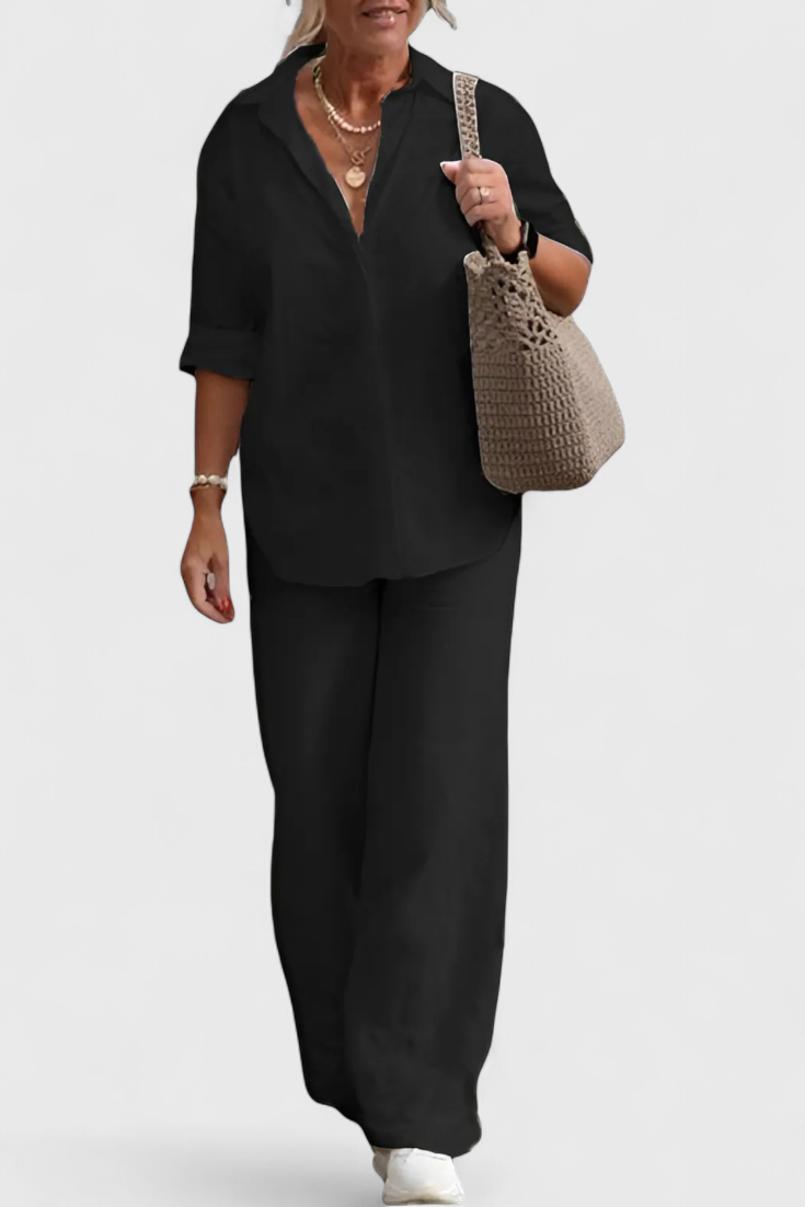 Camisa y pantalón Skye de algodón para mujer, conjunto cómodo y relajado de dos piezas.