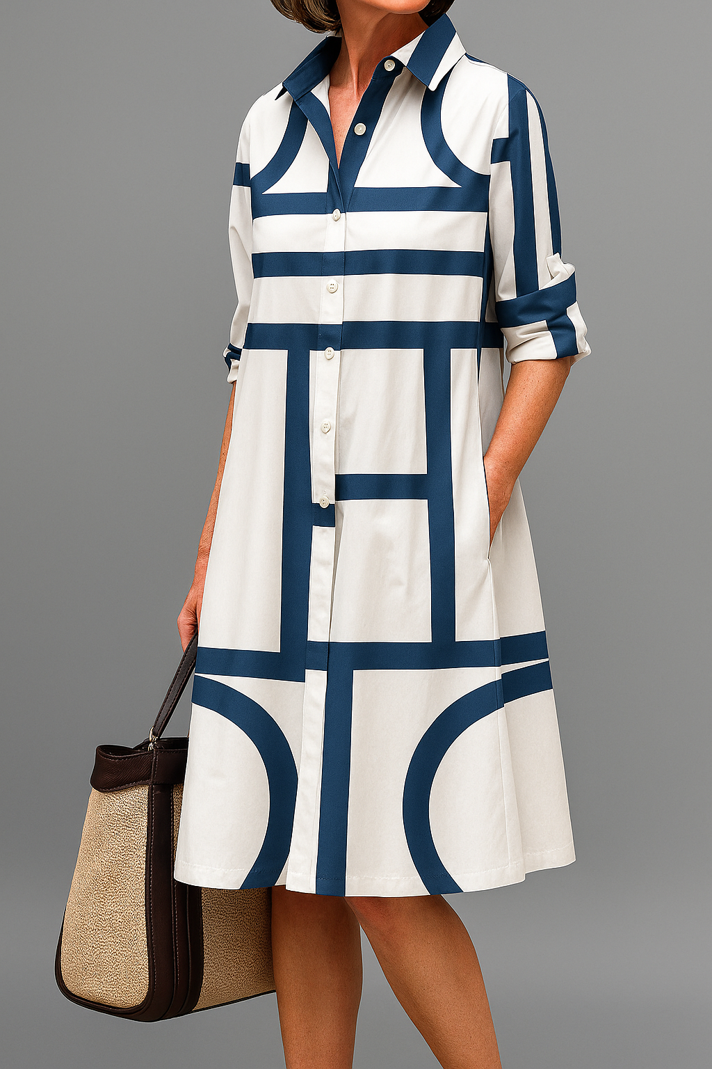 Vestido midi fluido y elegante para mujer, estilo túnica. Ideal para primavera/verano, moda versátil y confortable.