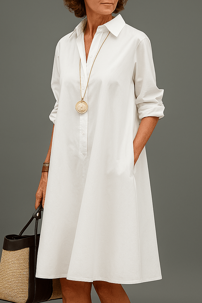 Vestido midi blanco elegante y fluido para mujer, ideal para verano y primavera, ofrece confort y estilo versátil.