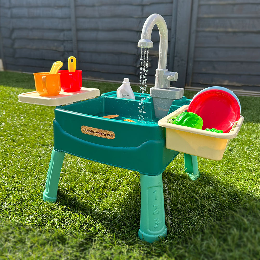 Juego de agua portátil para niños: fregadero de juguete con grifo recirculante, perfecto para juego interior/exterior.
