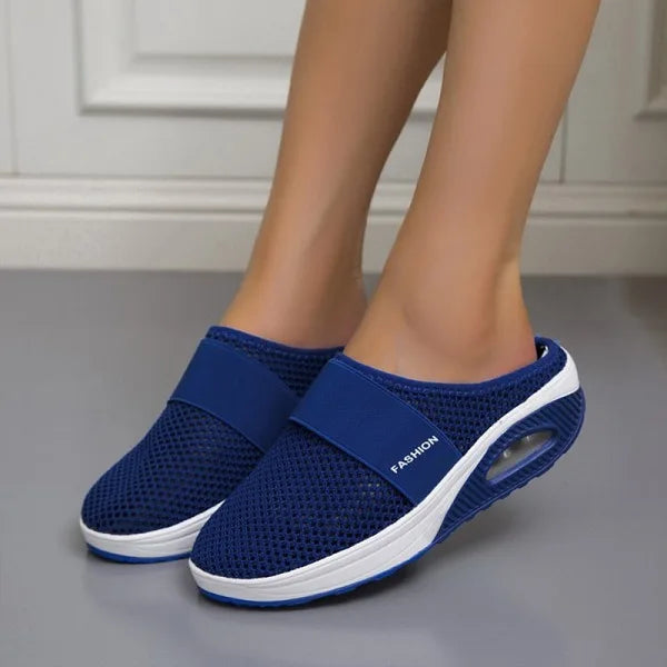Tejido transpirable de zapatillas deportivas ortopédicas para mujer, frescura y comodidad en verano.