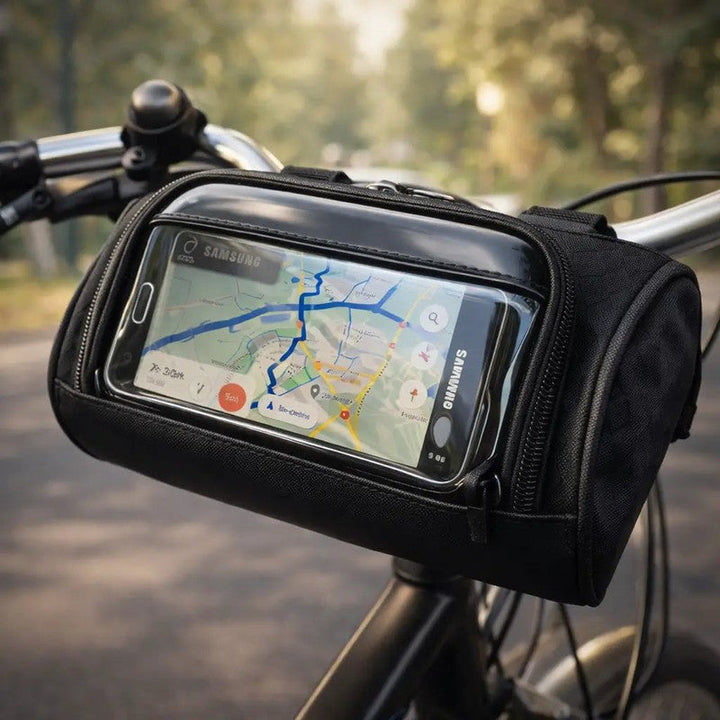 Bolsa de manillar bici unisex con ventana táctil para smartphone, ideal para navegación ciclismo.