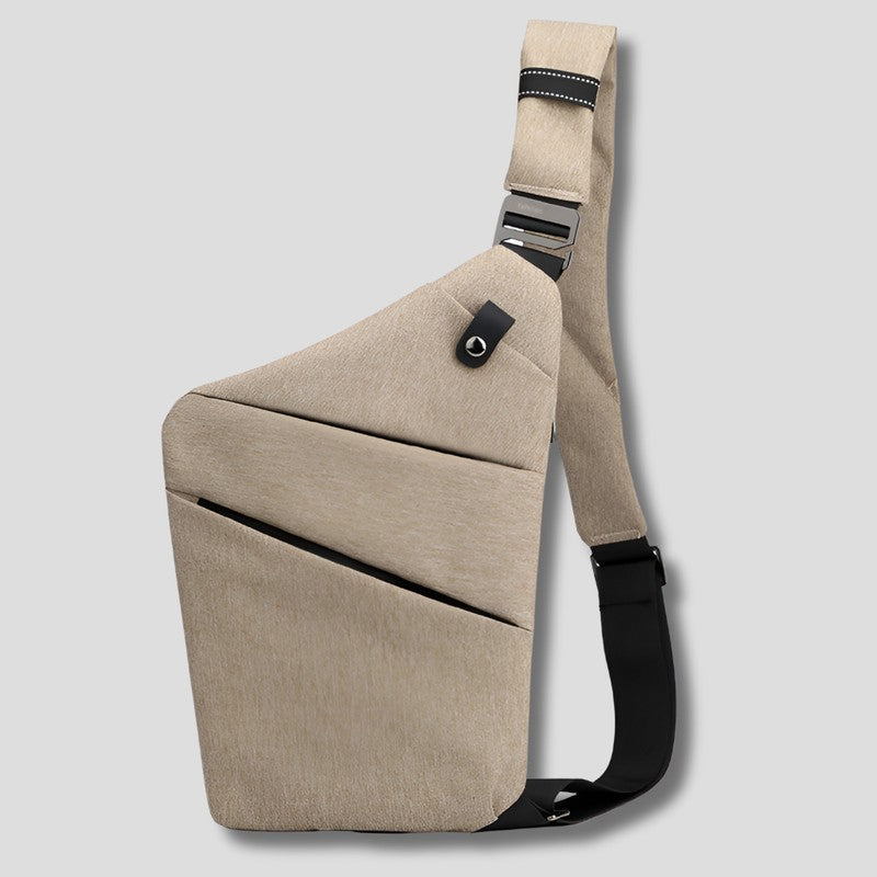 Bolso bandolera cruzado, accesorio de viaje funcional y adaptable a diestros o zurdos.