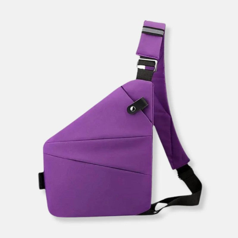 Bolso bandolera adaptable para diestros y zurdos, diseñado para viajes seguros y cómodos.