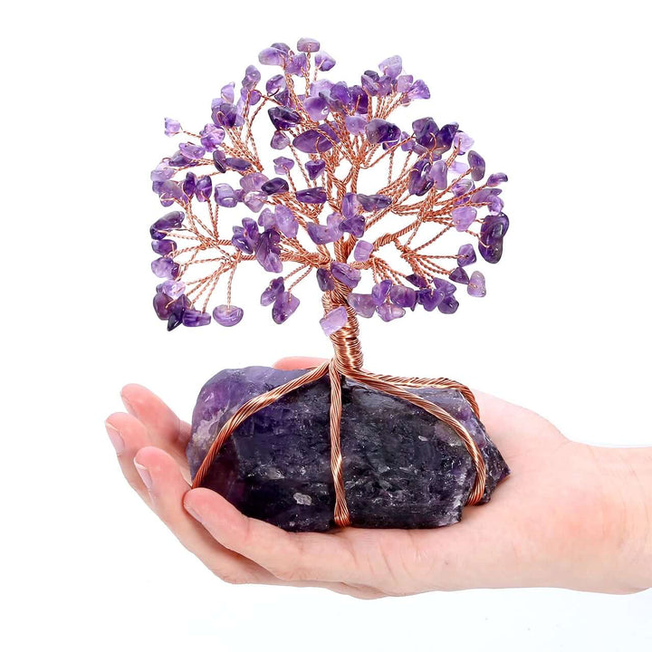 Bonsái de amatista y cuarzo rosa, cristal Feng Shui para meditación y armonía en tu hogar.