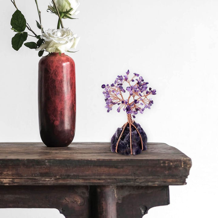 Adorno bonsái de cristal con gemas, diseño Feng Shui para prosperidad y decoración moderna.