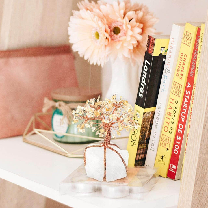 Adorno bonsái de turquesa y citrino, cristal Feng Shui, decoración energética para el hogar.