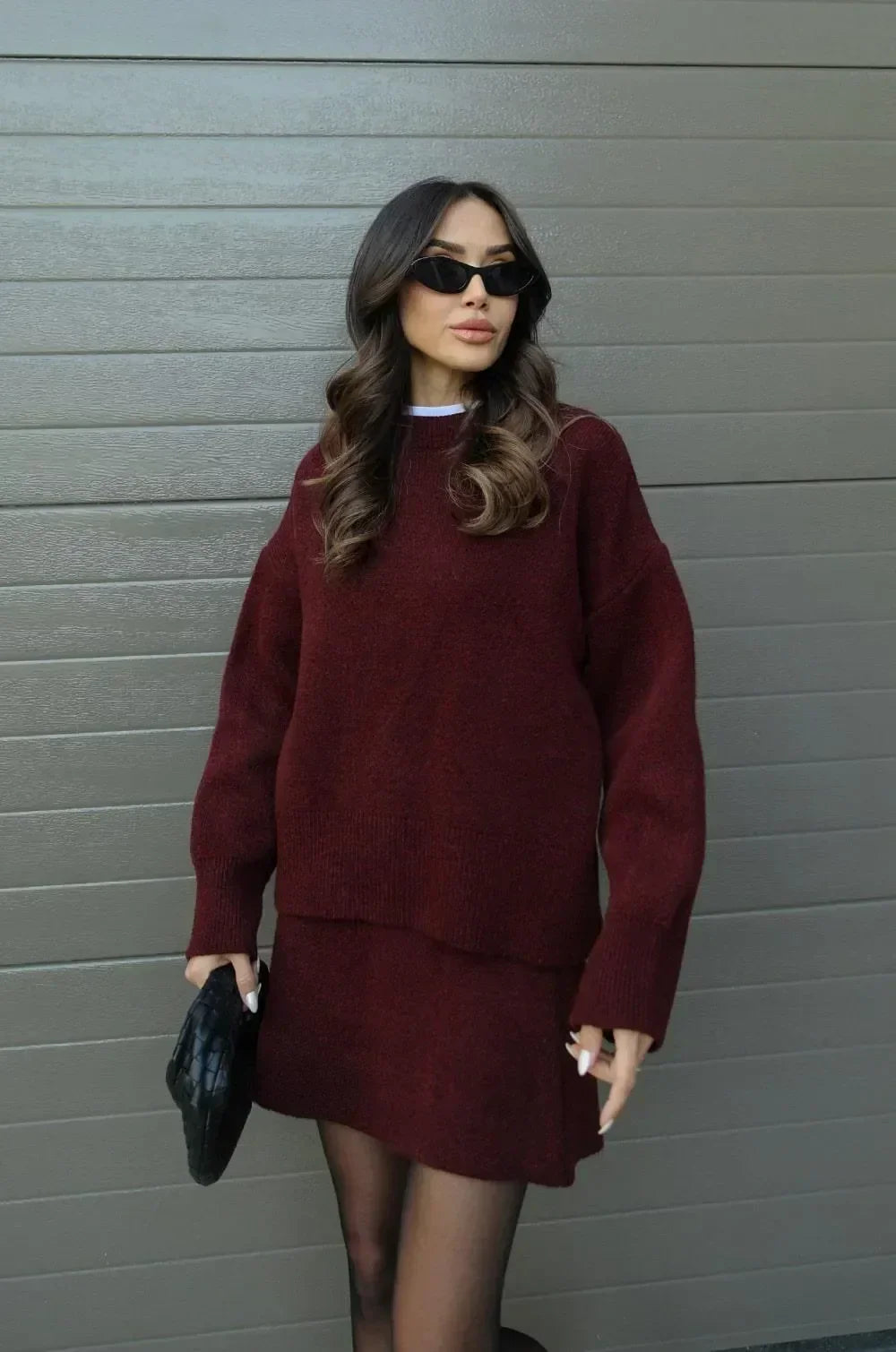 Ropa de mujer: Conjunto de punto de dos piezas, cómodo y elegante. Moda versátil para otoño e invierno.