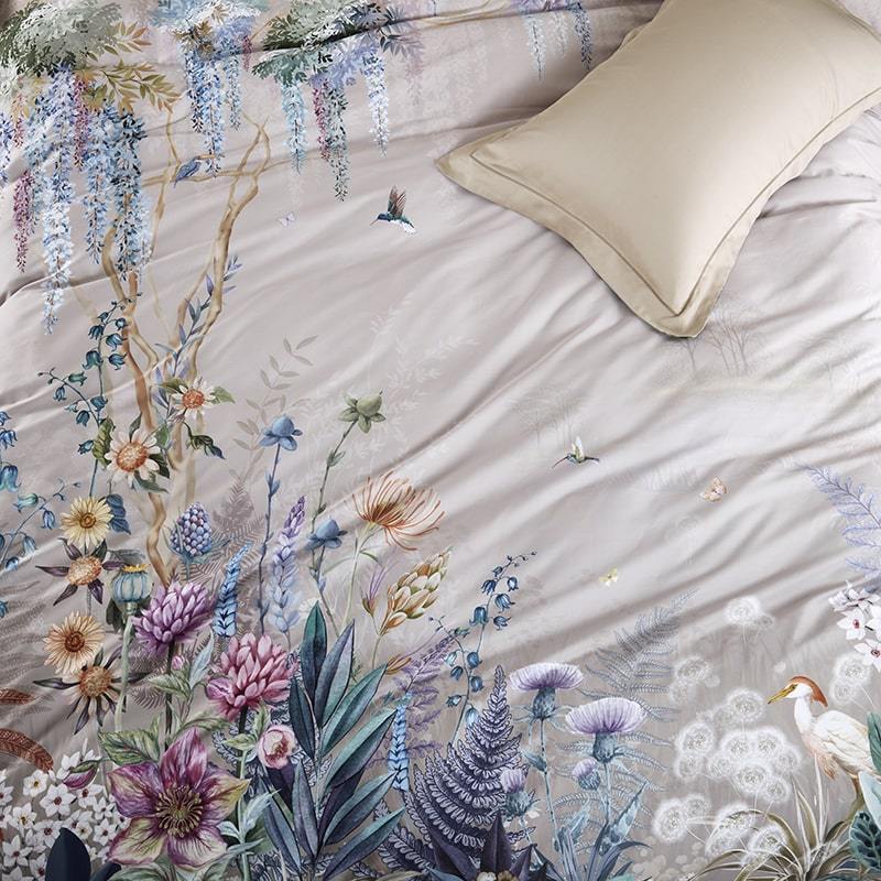 Juego de cama King botánico de algodón egipcio 600 hilos. Estampado floral para tu hogar.