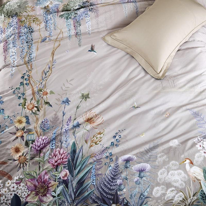 Juego de cama King botánico de algodón egipcio 600 hilos. Estampado floral para tu hogar.