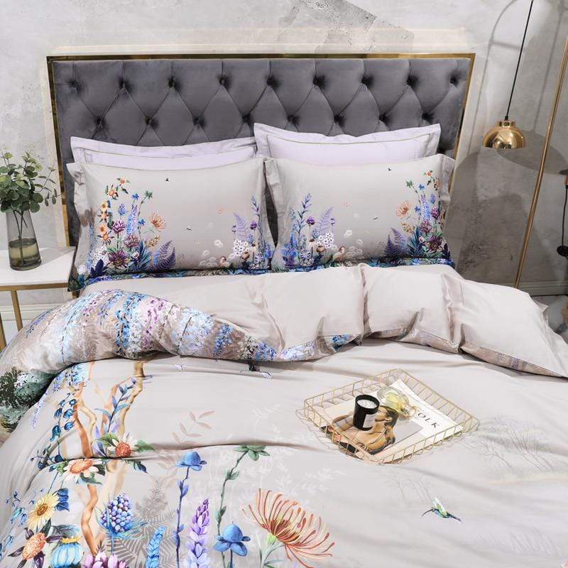 Descanso premium con funda nórdica floral King de 600 hilos. Juego de cama algodón egipcio.