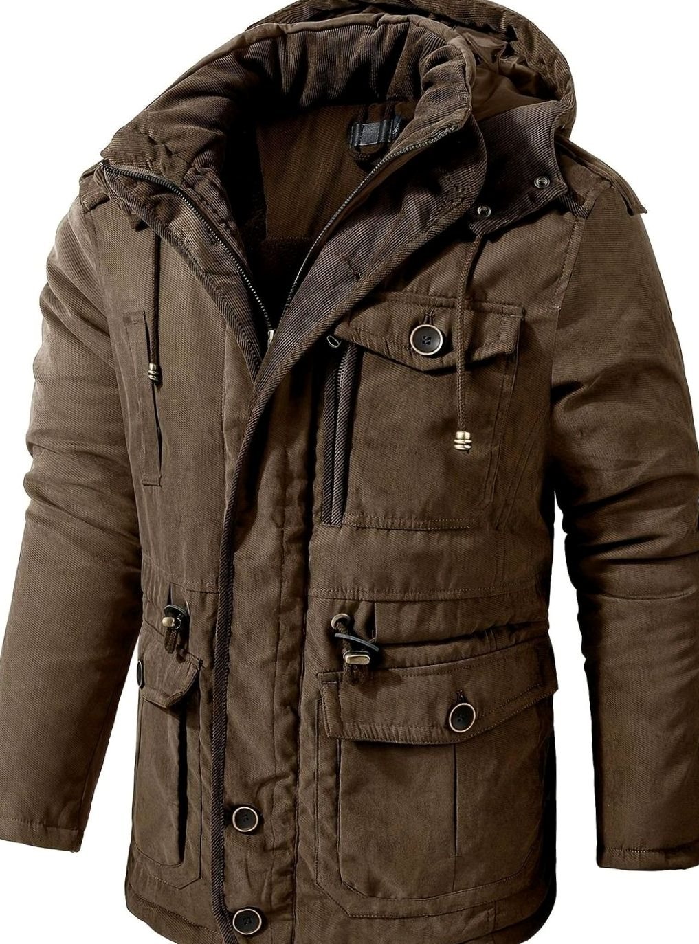 Chaqueta acolchada de invierno para hombre, con capucha y multibolsillos. Protección frío extremo.