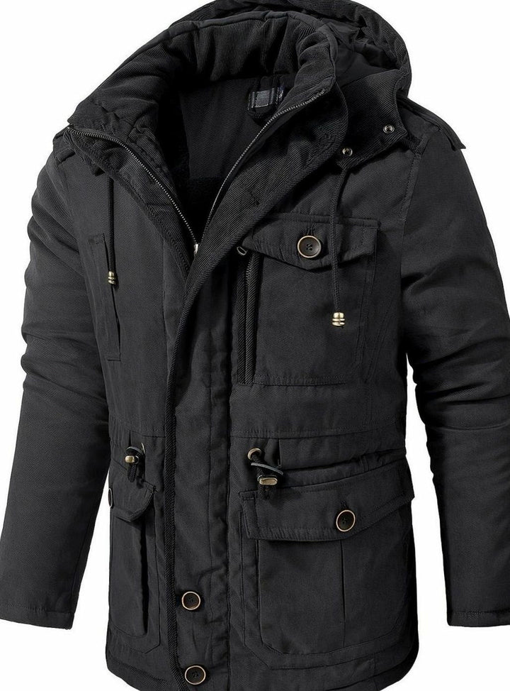 Abrigo acolchado casual para hombre, ideal invierno. Parka utility con capucha y amplios bolsillos.