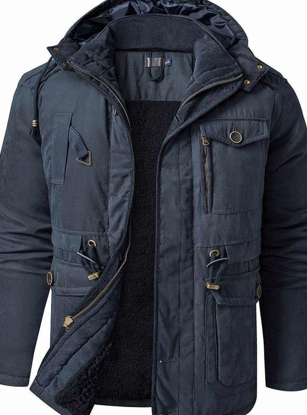 Moderna chaqueta de hombre, acolchada y con capucha. Perfecta para invierno, estilo utility multibolsillos.