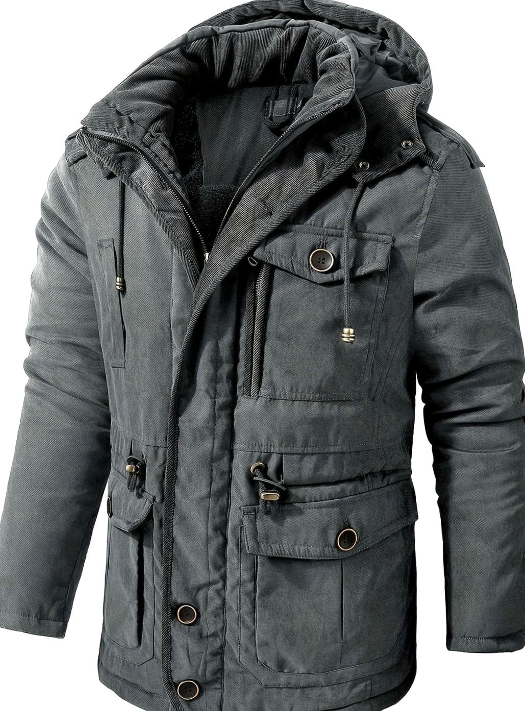 Chaqueta de invierno para hombre, acolchada. Con capucha, ideal frío, estilo casual y funcional.