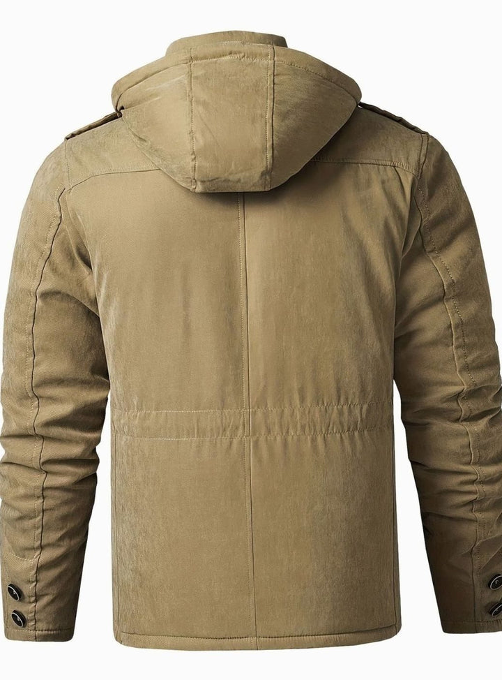 Abrigo multibolsillos acolchado para hombre. Chaqueta de invierno con capucha, máxima calidez y protección.