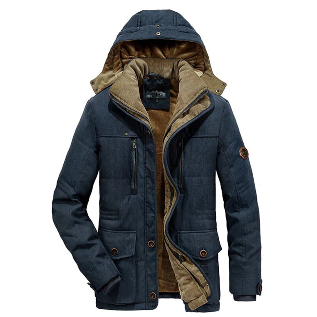 Abrigo de hombre elegante para invierno. Diseño casual, doble forro que aporta calidez, capucha desmontable.