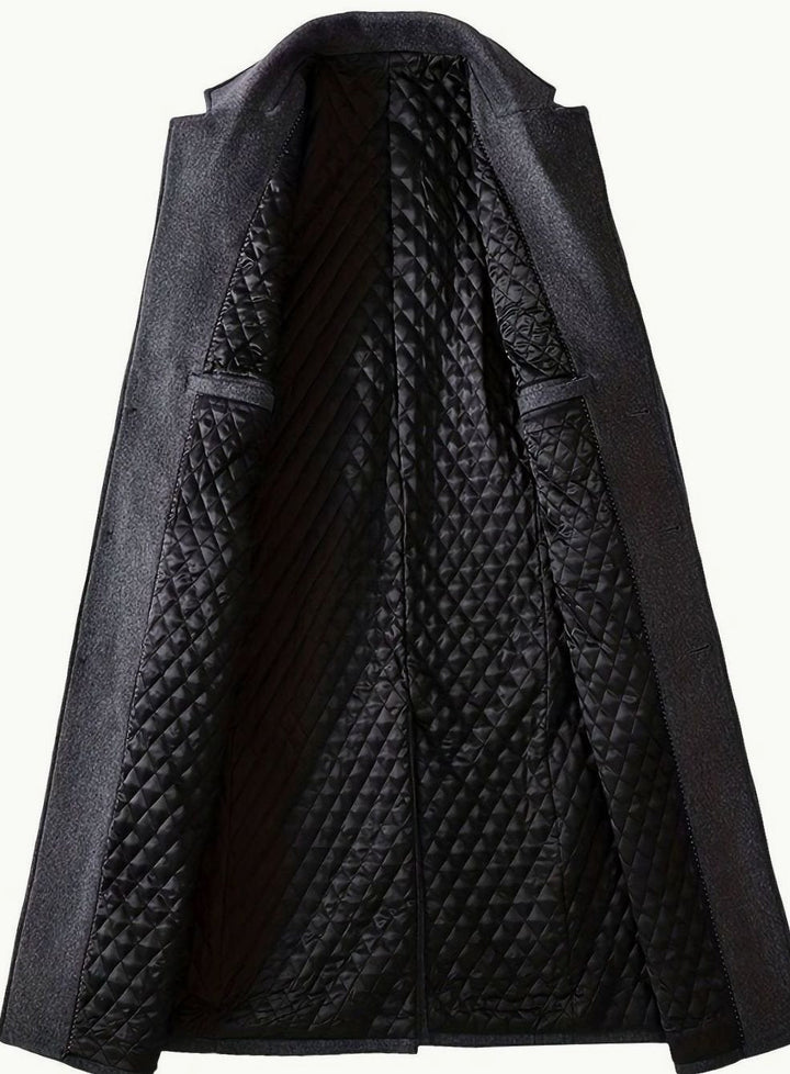 Abrigo largo de lana gris para hombre, ideal para negocios, eventos formales o uso diario. Ropa exterior elegante de invierno.
