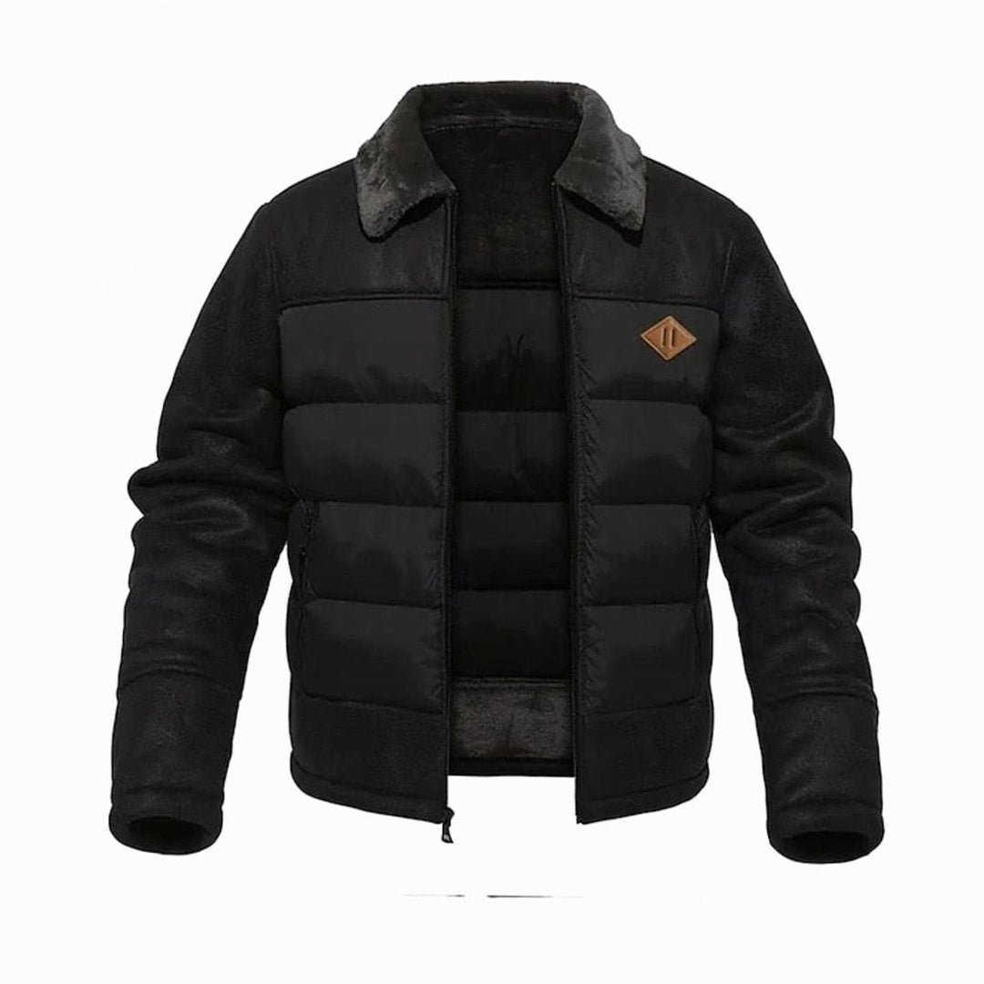 Chaqueta acolchada BRANNVIK de piel sintética para hombre, forro cálido, cuello sherpa. Perfecta para el frío.