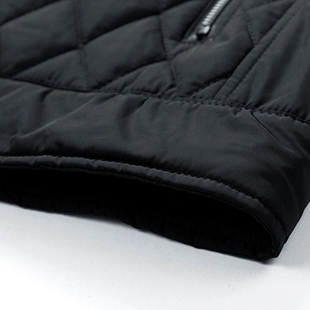 Abrigo acolchado con patrón de rombo para hombre, cuello alto, perfecto para el clima frío.