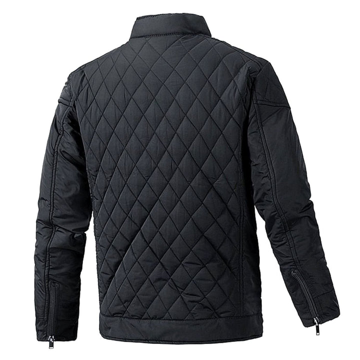 Abrigo de invierno para hombre, acolchado con patrón de rombos, estilo casual y moda masculina.