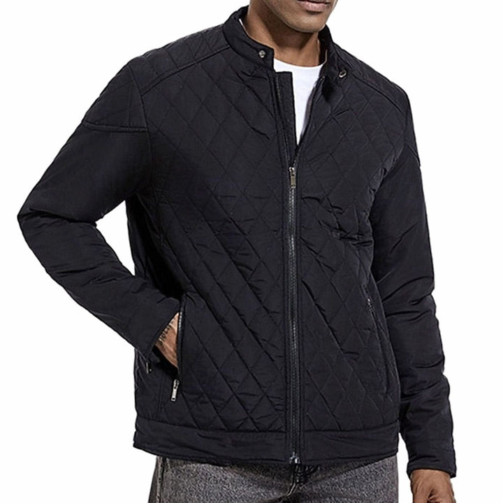 Chaquetón de hombre elegante, con diseño de rombos, cuello alto y cálido abrigo para invierno.