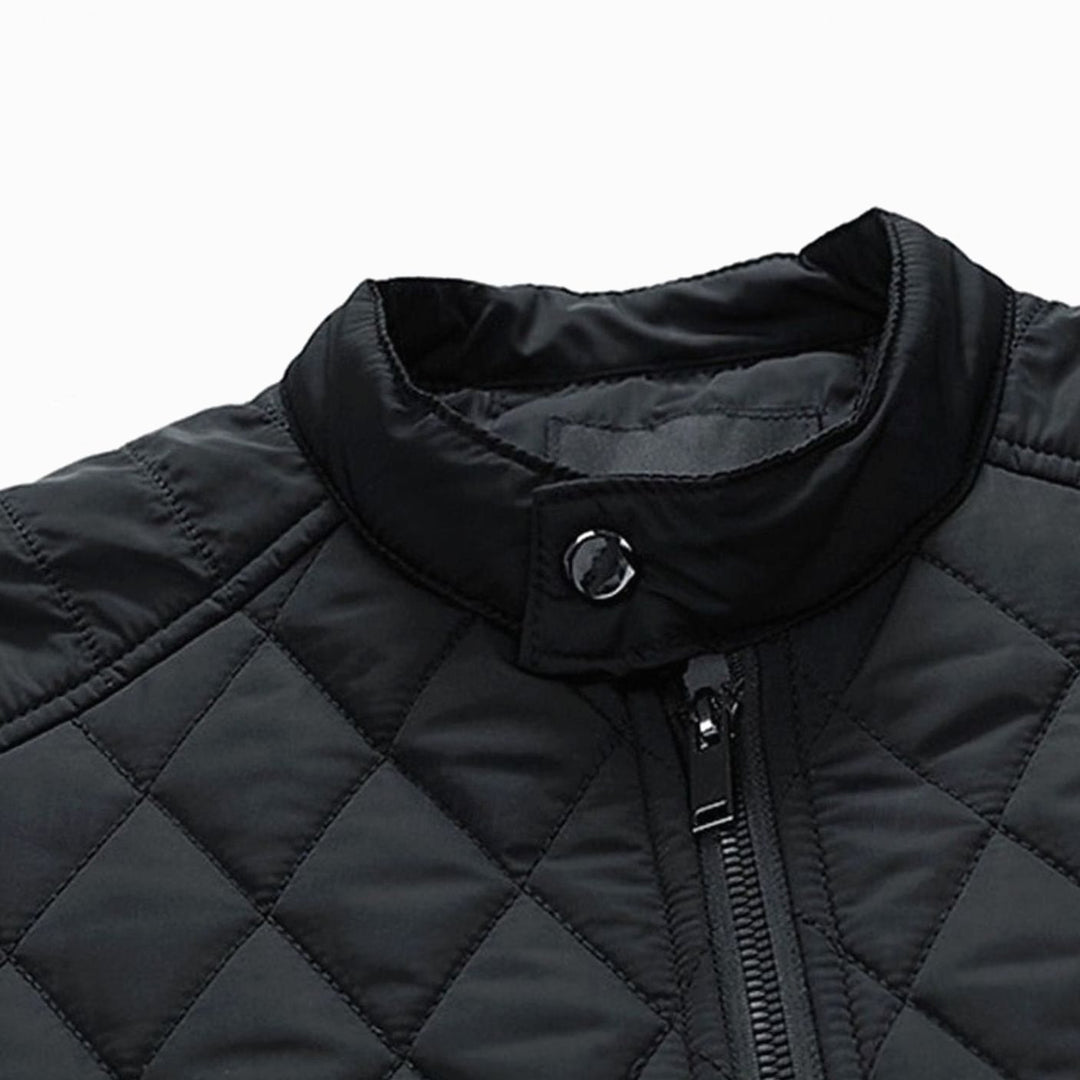 Chaqueta de invierno para hombre, acolchada, con patrón diamante y cuello alto para mayor calidez.