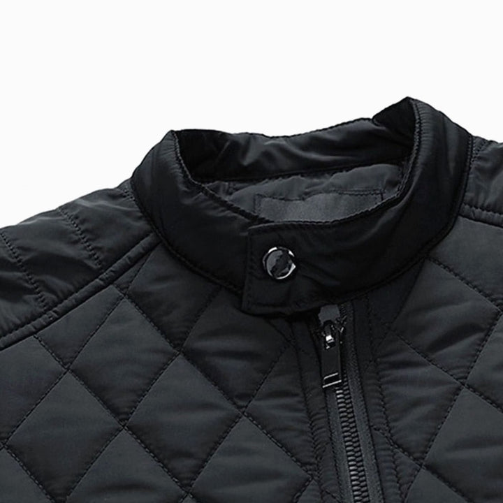 Chaqueta de invierno para hombre, acolchada, con patrón diamante y cuello alto para mayor calidez.