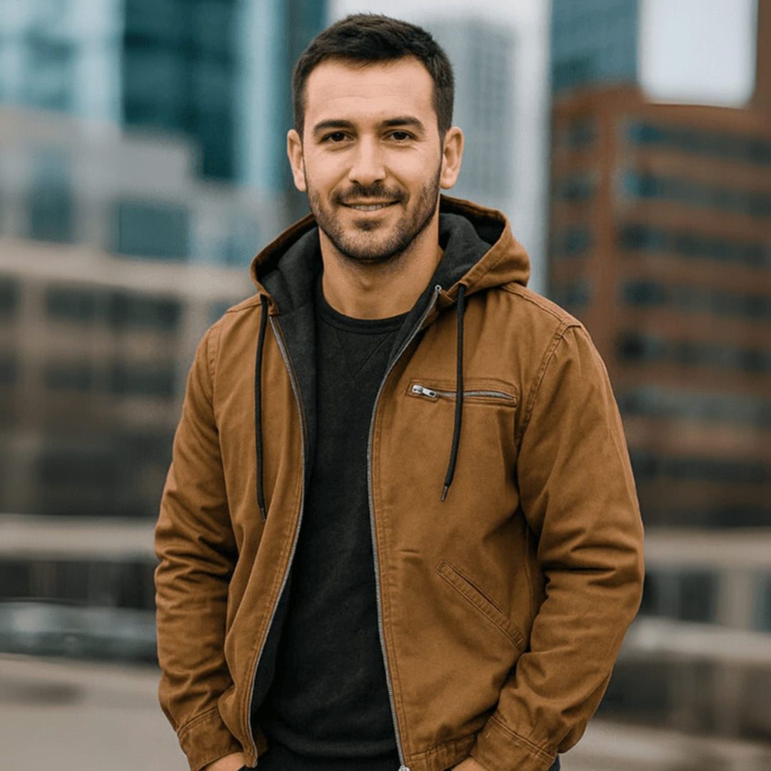 Forro polar hombre, capucha y cremallera. Ropa masculina cómoda y cálida para el frío invernal.