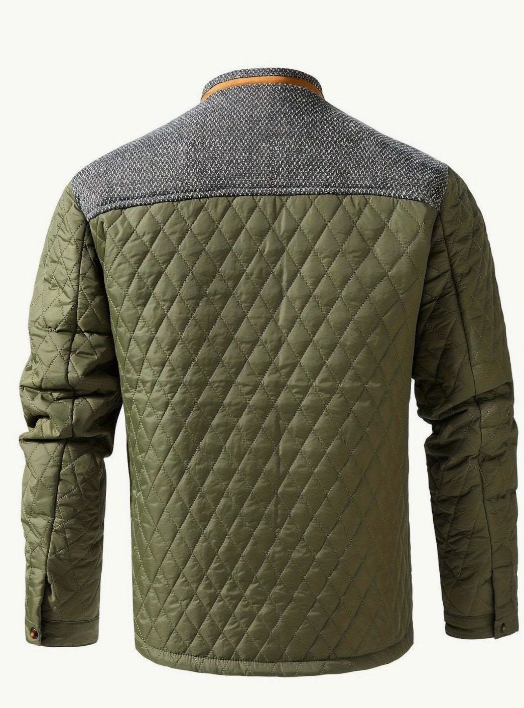 Abrigo de franela hombre smart casual, diseño rombos, broches. Calidez y estilo.