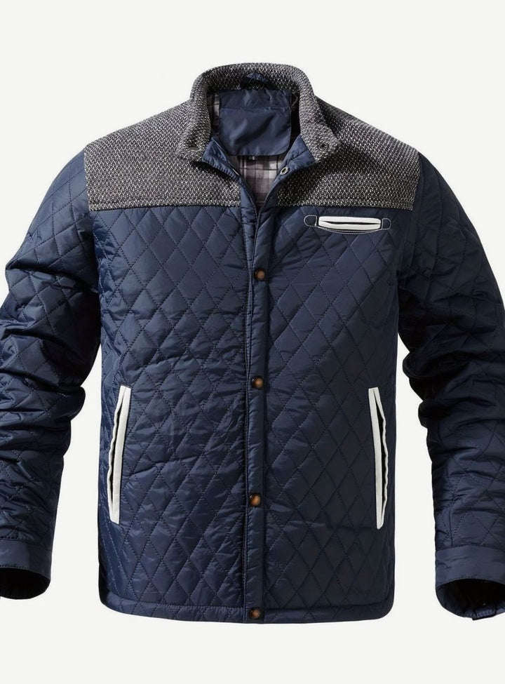 Chaqueta acolchada hombre para otoño, diseño smart casual. Broches y rombos.
