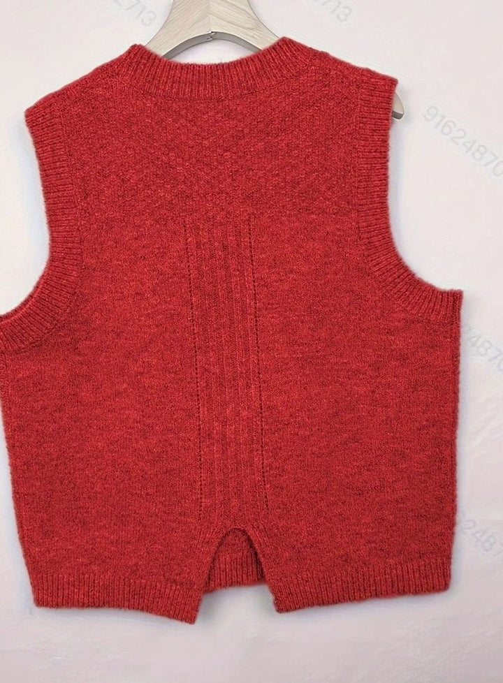 Chaleco de punto trenzado para mujer, elegancia versátil. Sin mangas, cuello redondo, moda atemporal.