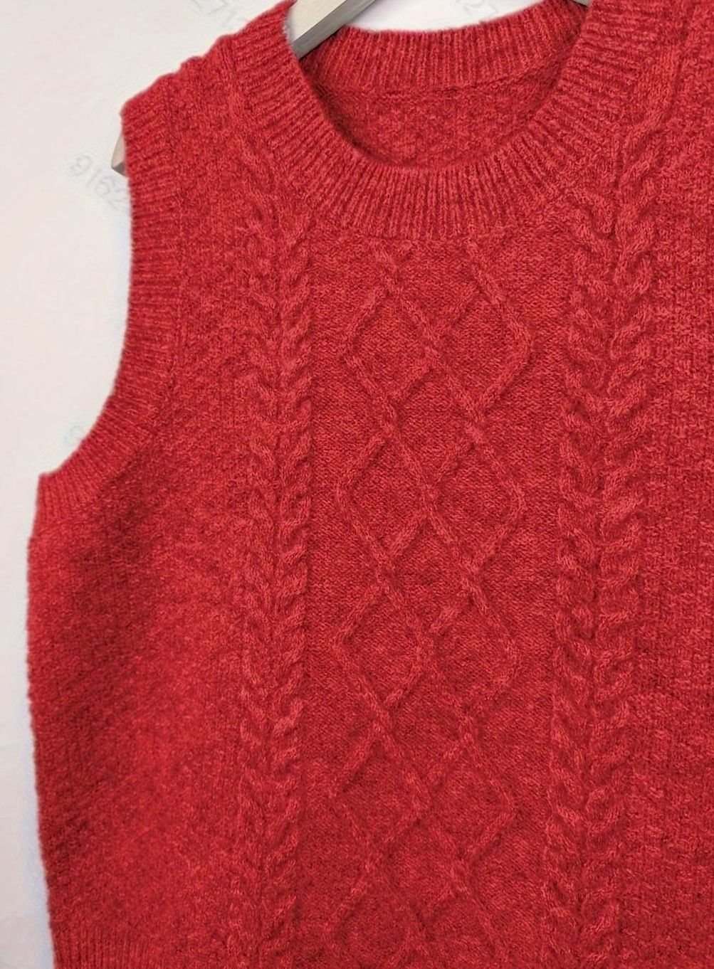 Chaleco de punto trenzado de mujer. Diseño sin mangas, cuello redondo. Perfecto para la moda de primavera.
