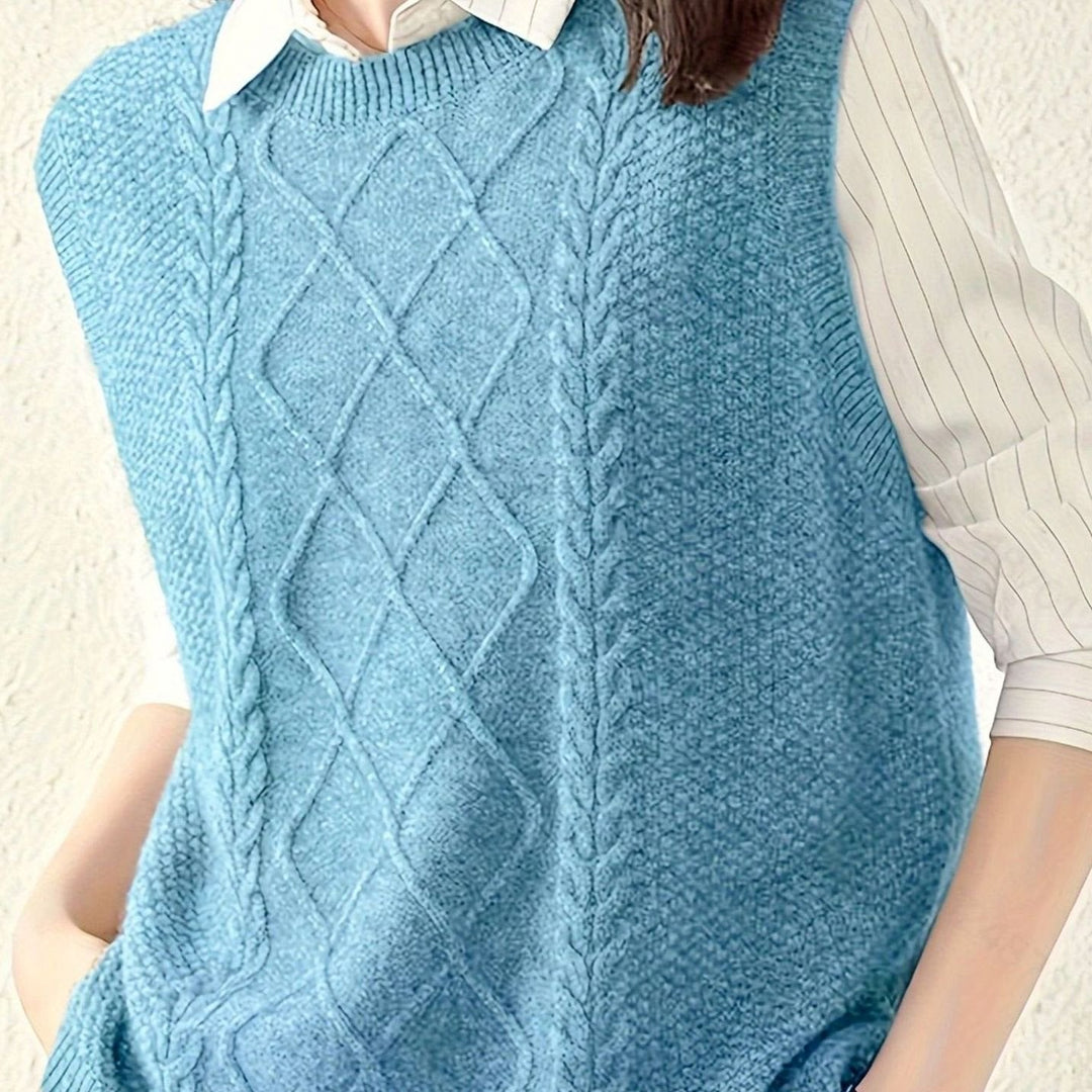 Prenda versátil: chaleco de punto trenzado para mujer. Añade estilo a tus capas de otoño/primavera.