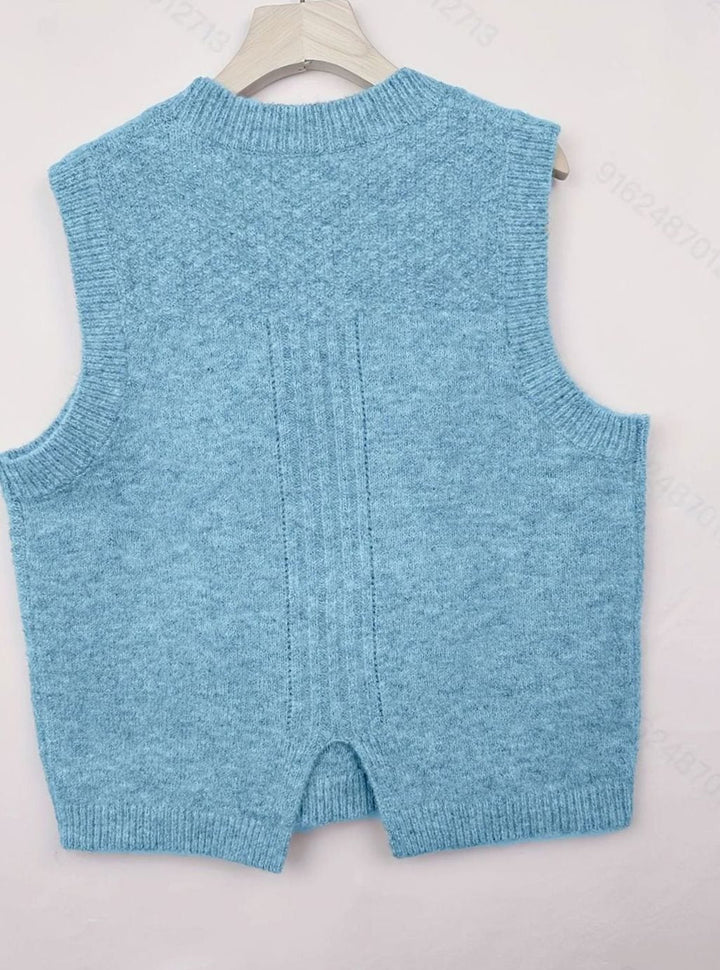 Estilo casual chic: chaleco de punto trenzado para mujer. Sin mangas, perfecto para crear capas.