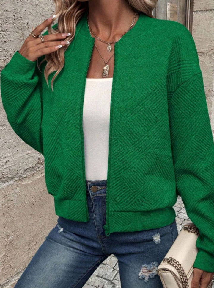 Chaqueta cárdigan de punto con cremallera, estilo bomber casual para mujer.