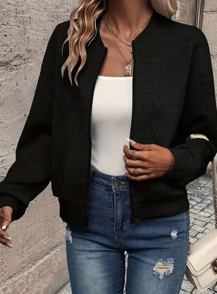 Chaqueta cárdigan bomber de punto, cómoda y ligera para mujer, tallas grandes disponibles.