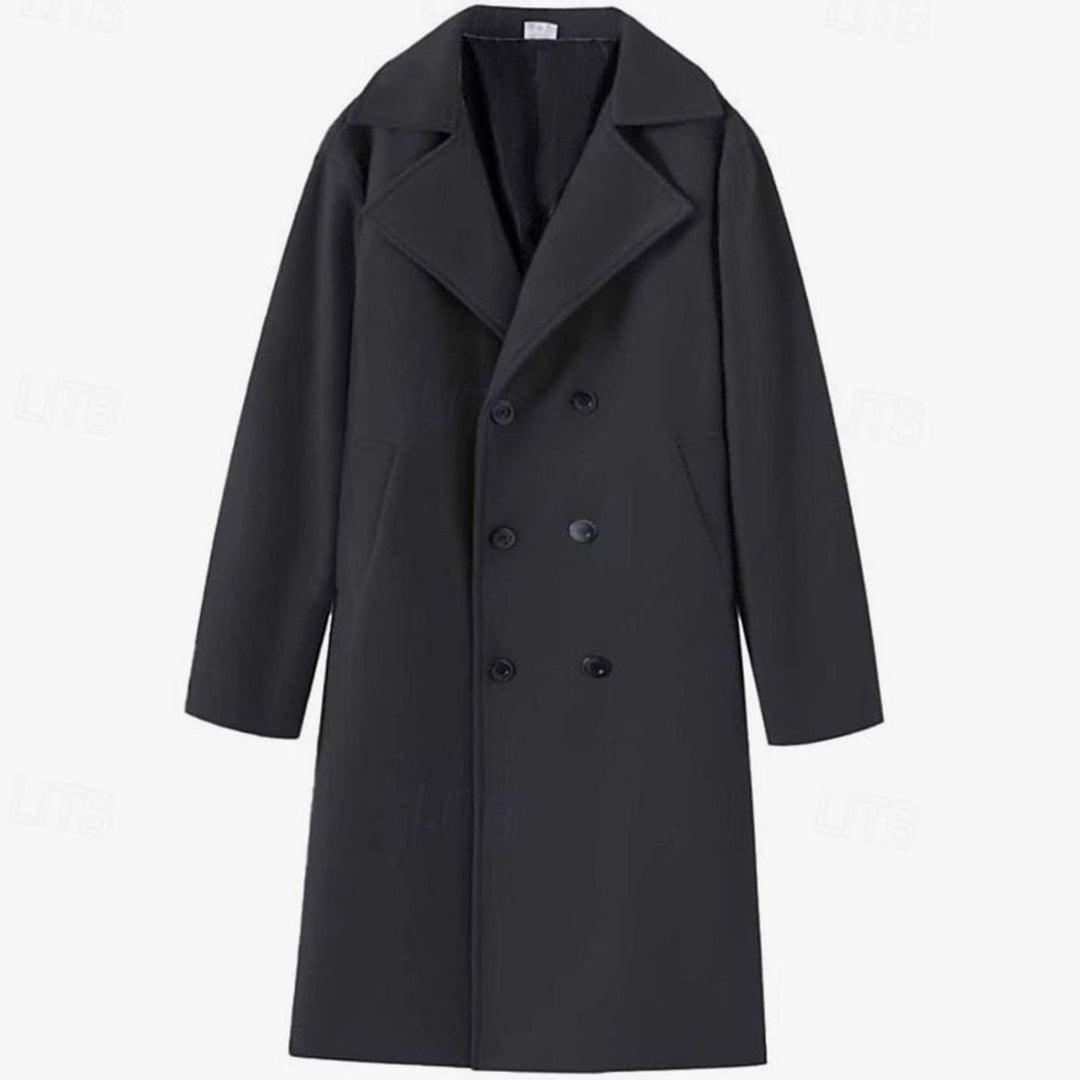 Silueta clásica de abrigo de lana cruzado. Elegante y moderno para hombre, ropa de invierno duradera.