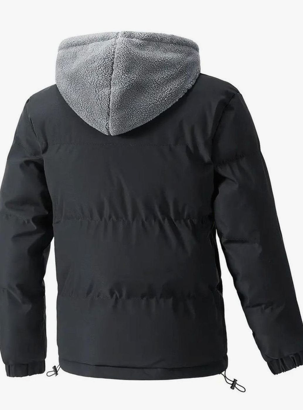 Chaqueta acolchada de hombre con forro sherpa en capucha, perfecta para el frío. Diseño urbano y cálido para invierno.