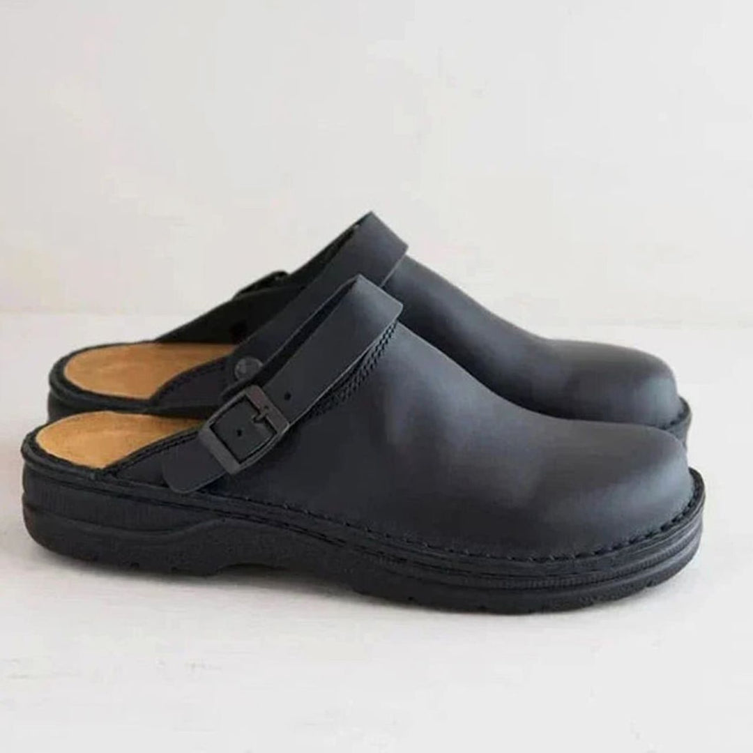 Zuecos sin talón para hombre, calzado ortopédico y casual con hebilla, proporcionando gran comodidad.