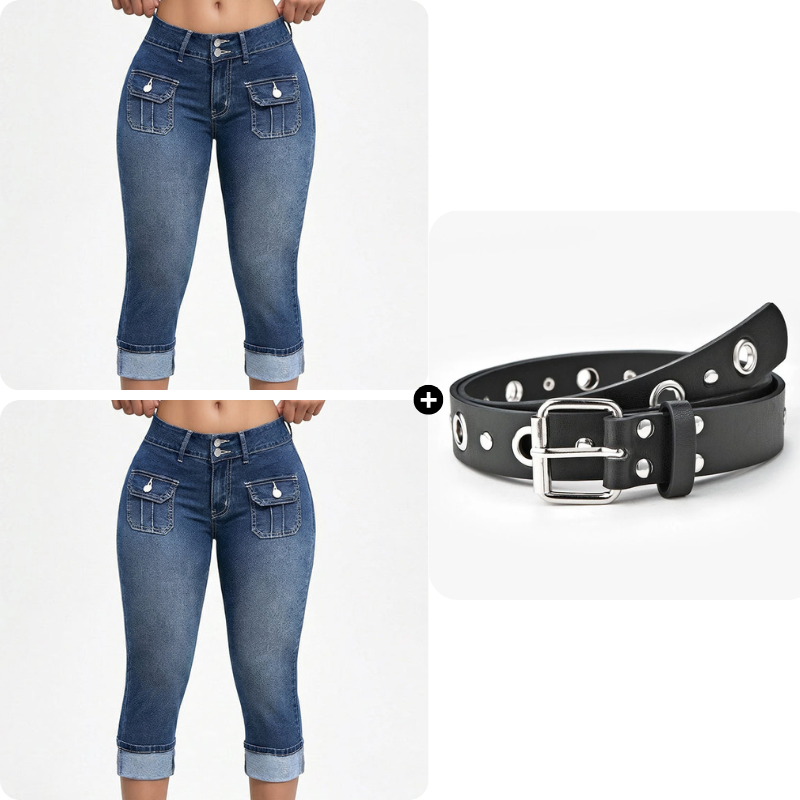 Pantalones capri mujer azul, moldeadores para un look elegante y fresco de verano.