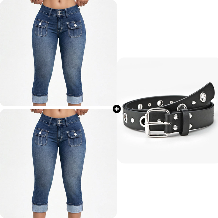 Pantalones capri mujer azul, moldeadores para un look elegante y fresco de verano.