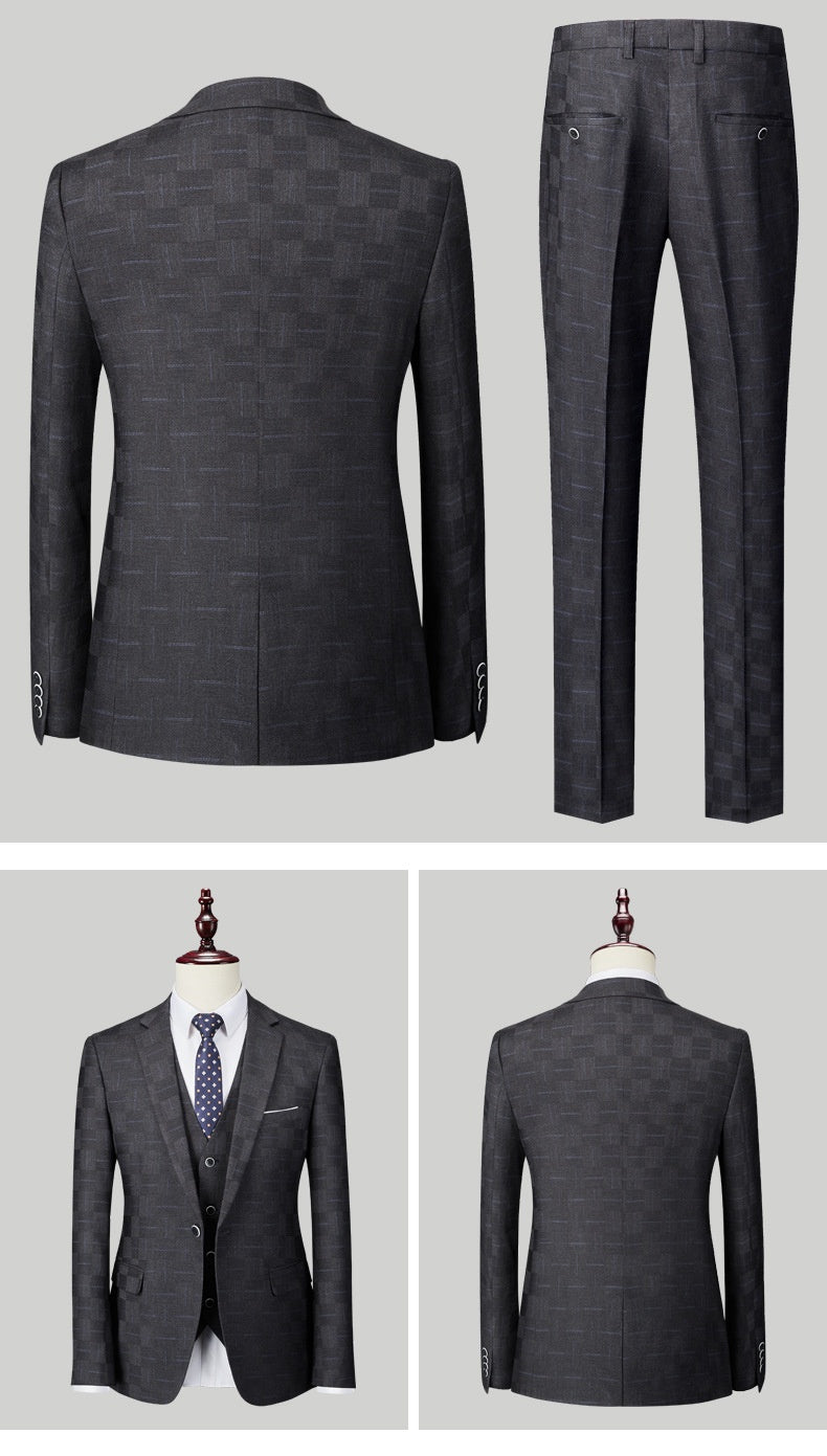 Traje de cuadros finos para hombre, conjunto de americana y pantalón. Ideal para eventos y ocasiones elegantes.