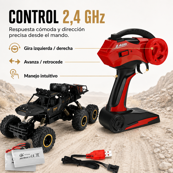 Ruedas robustas de camión monster RC todoterreno de 6 ruedas para máxima tracción.