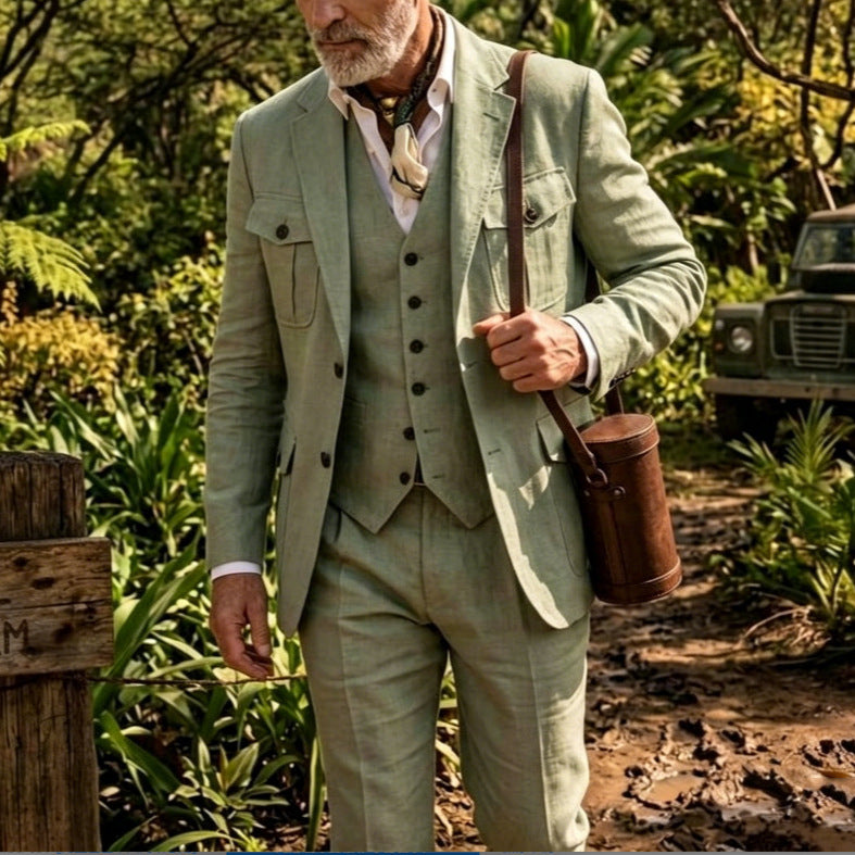 Chaqueta de traje verde para hombre, diseño elegante de poliéster. Perfecta para otoño/invierno y ocasiones formales.