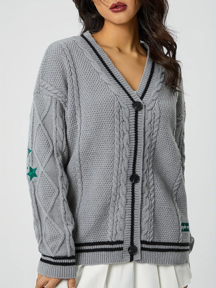Chaqueta de punto manga larga para mujer, estilo chic con estrellas, ideal como regalo.
