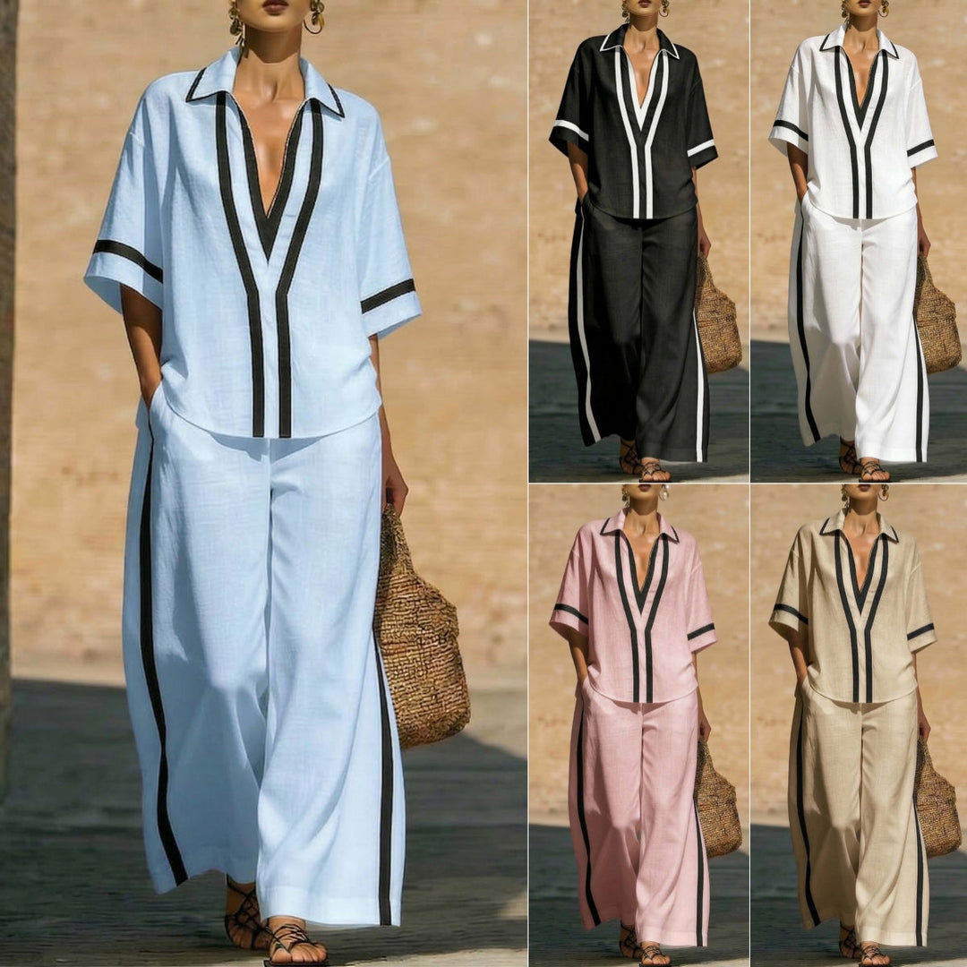 Ropa de moda: conjunto de dos piezas para mujer, pantalón ancho y top. Estilo fresco y cómodo para el verano.