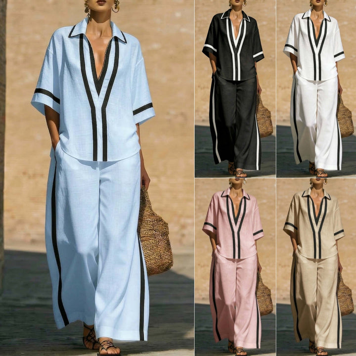 Ropa de moda: conjunto de dos piezas para mujer, pantalón ancho y top. Estilo fresco y cómodo para el verano.
