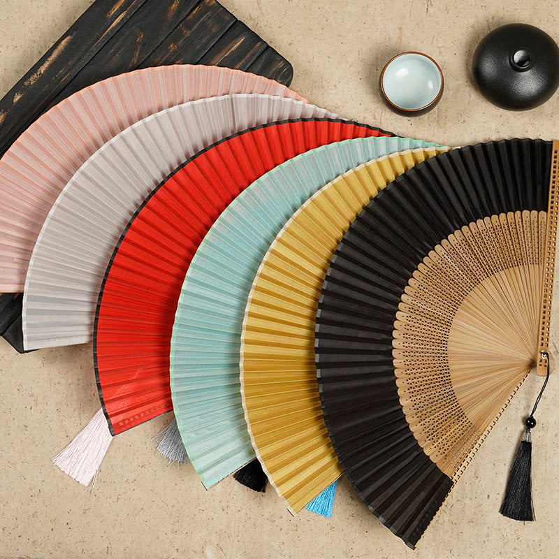 Abanico de mano, accesorio de verano plegable para mujer, seda suave y bambú.
